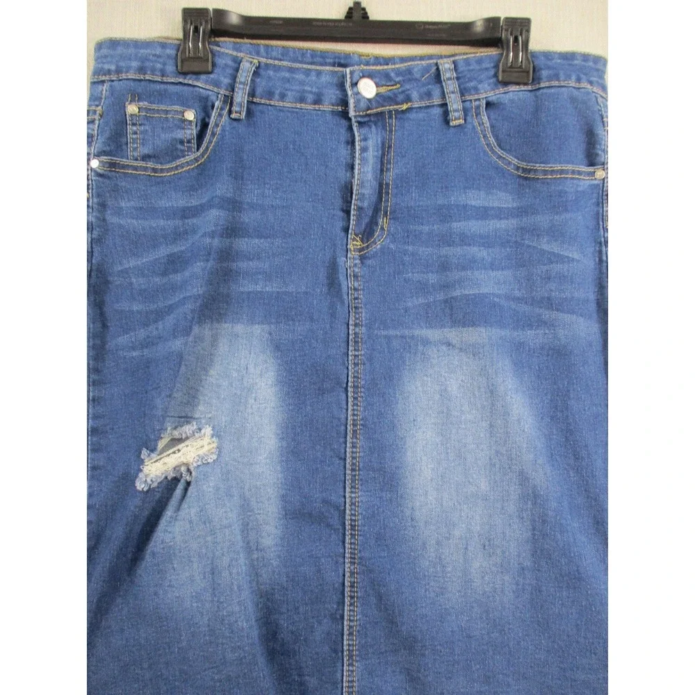 Buzz Jeans Womens Distressed Denim Skirt Wash Blue Knee Length Sz 35 waist